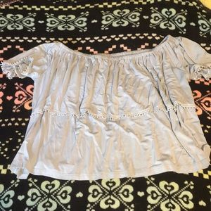 Blue off the shoulder top.